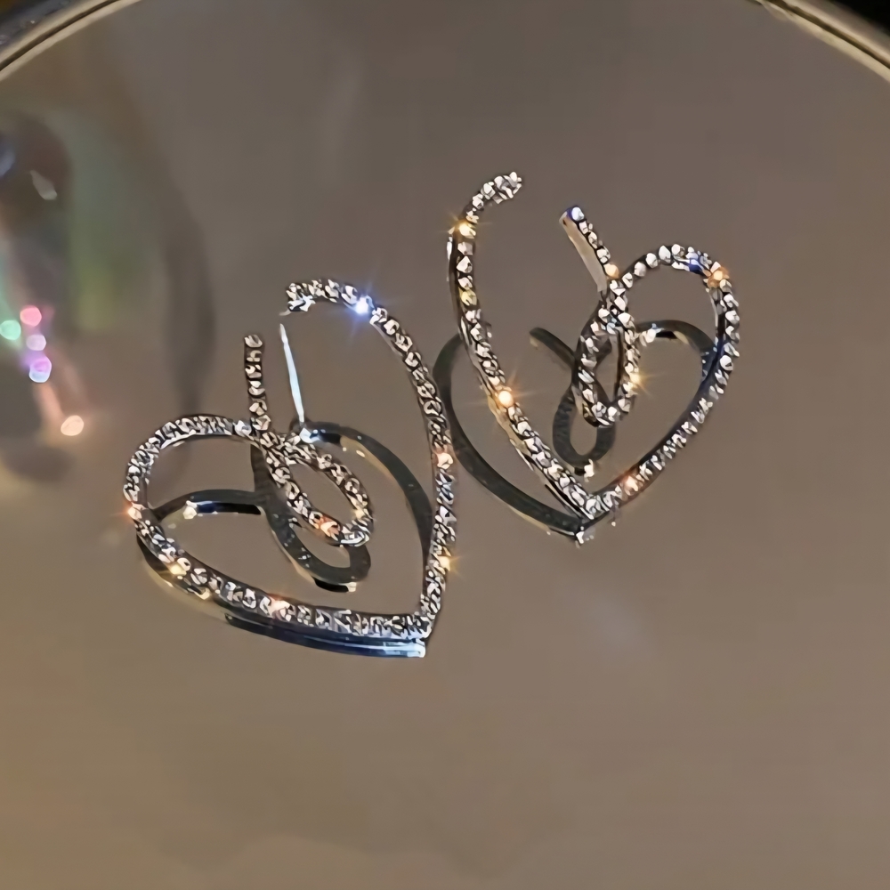 COPY - Silver Heart Earrings with Crystals